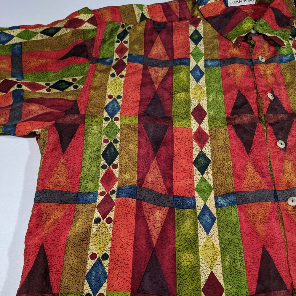 Vintage 90s Silk S XL Button Up T-shirt - Picture 3 of 4